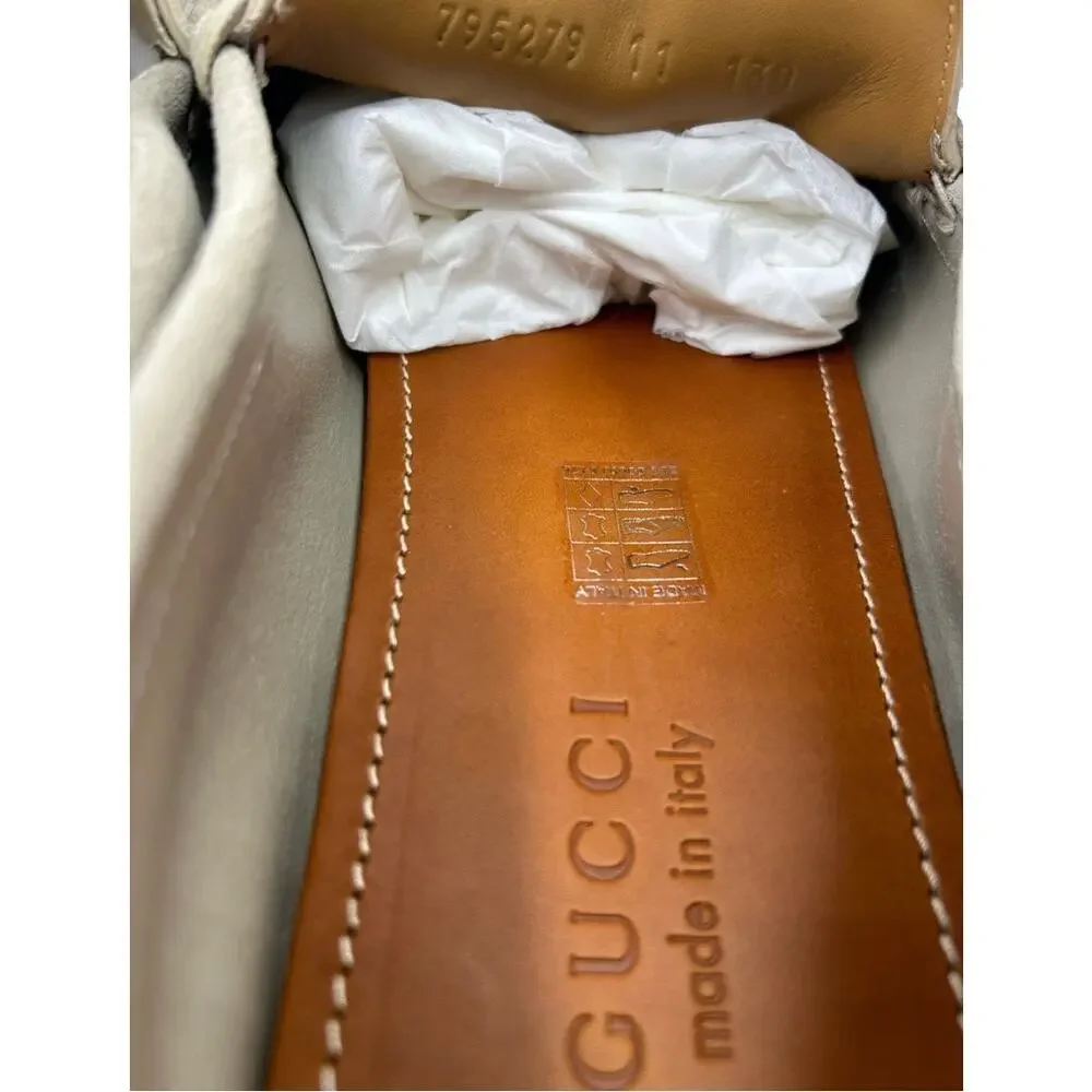 Men's Gucci GG embossed oatmeal suede driver loafers size 11 fits 11.5 US
